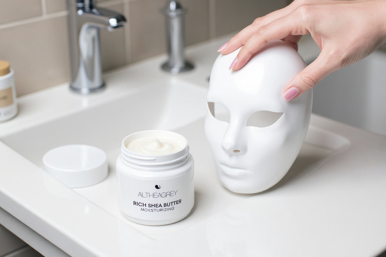 Application de la crème visage au karité avant la pose du masque